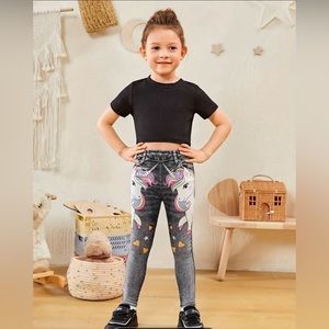 Unicorn Print Imitation Denim Print Trousers Leggings